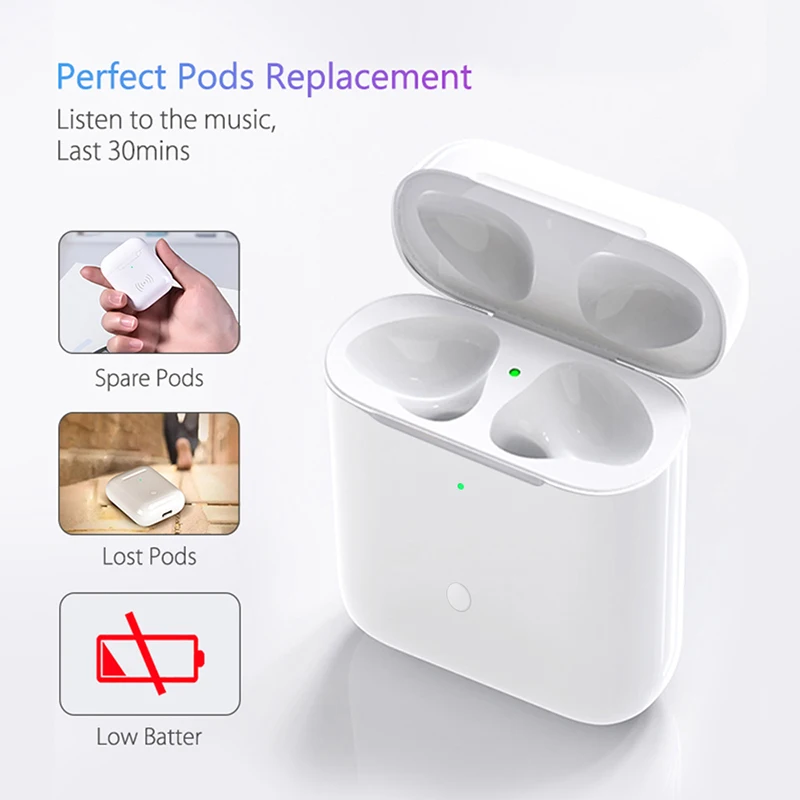 Tanie Bezprzewodowa wymiana obudowy ładowania Qi dla Airpods 450Mah ładowanie Bluetooth z parowaniem Pop up Windows dla Airpods Pod strąkami 1 2