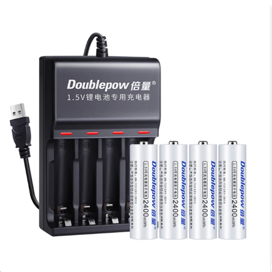 4PCS large capacity 1.5v AA 2400mWh rechargeable battery constant voltage fast charge lithium + 4 slot USB smart charger | Электроника
