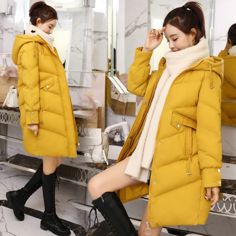 

Cotton Coat Women's 2018 New Style Korean-style Mid-length over-the-Knee Hooded Cotton-padded Clothes Winter Thick Coat Slim Fit