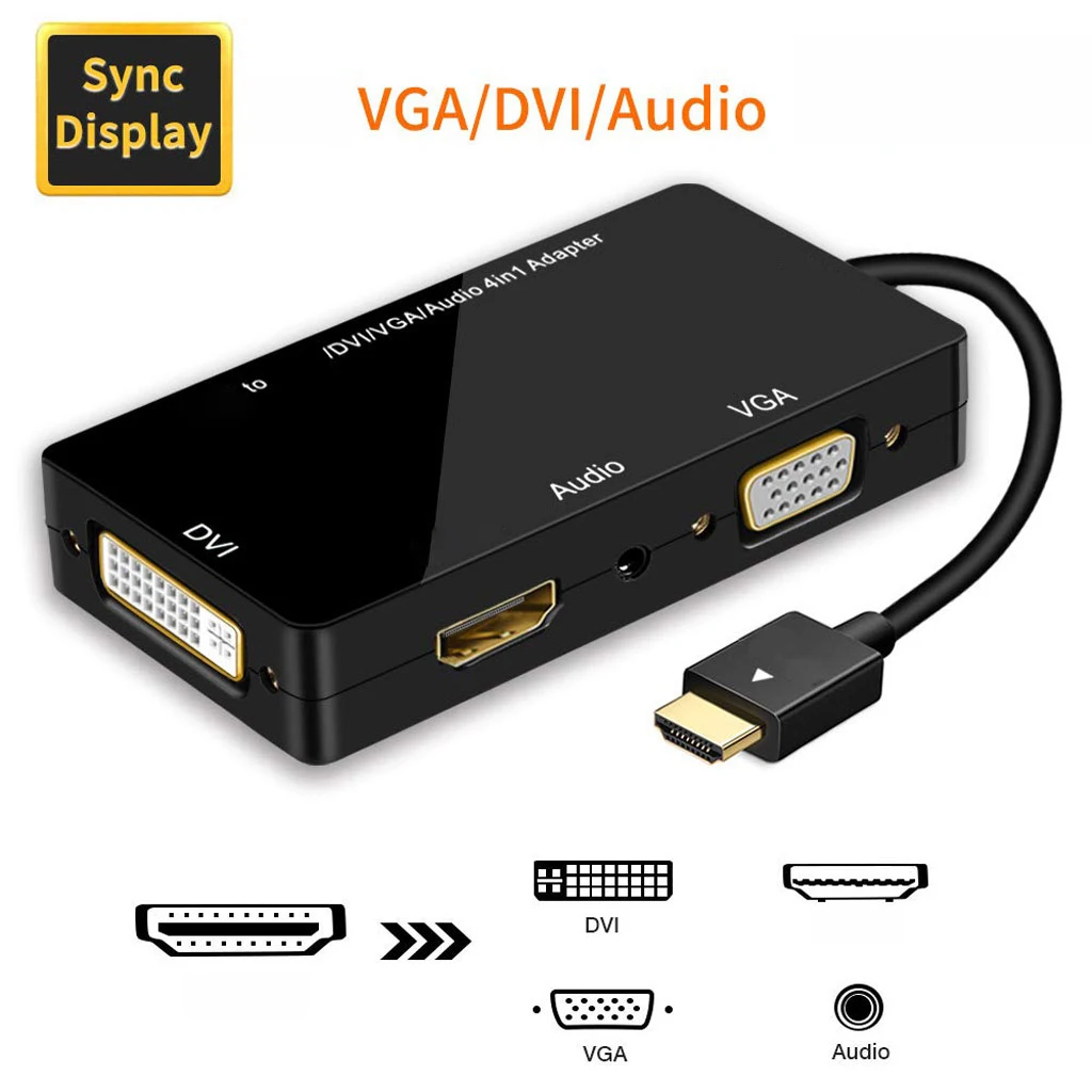 Convertidor de Audio chapado en oro 4K HDMI, compatible con Splitter a DVI VGA para ordenador portátil, HDTV PS3, adaptador multipuerto 4 en 1