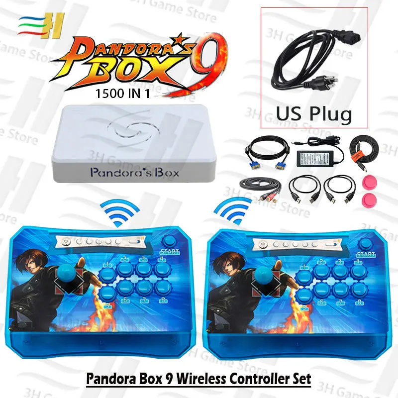 9 2P blue US Pandora box 9 1500 в 1 Набор беспроводных контроллеров, 2 игрока, аркадная палка, джойстик, кнопка, консоль, zero derlay, подключи и играй, pacman - Цвет: 9 2P blue US