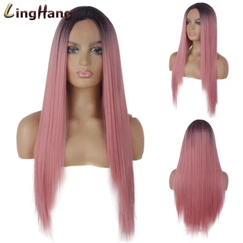

LingHang Long Straight Synthetic Wig Mixed Brown and Blonde Long Wigs for White /Black Women Middle Part Nature Wigs