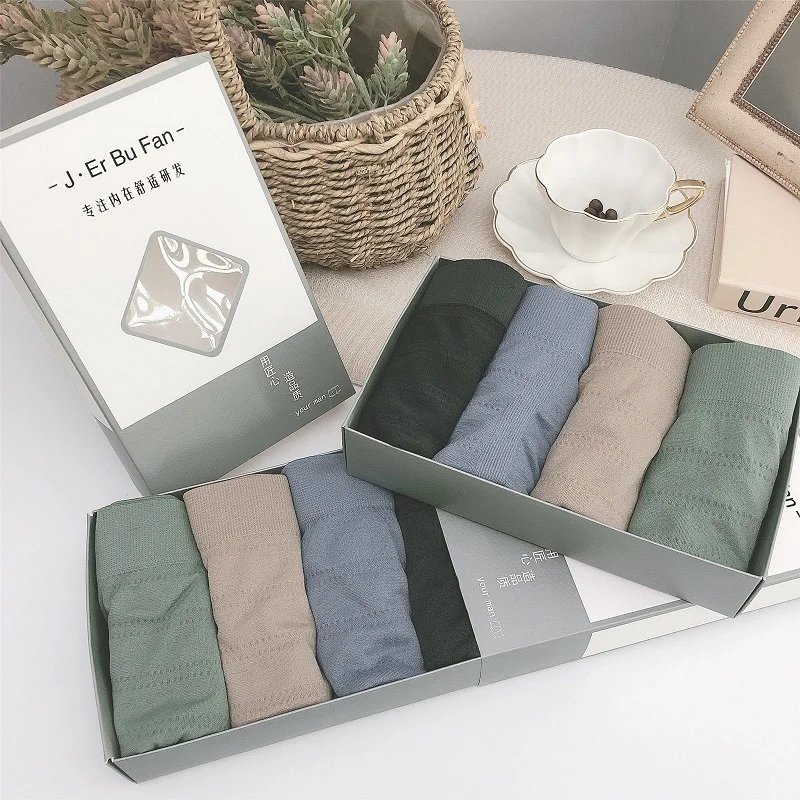 

4pcs/lot Simple Men Loose Underwear Boxers Breathable Man Solid Color Comfortable Soft Elastic Underpants Male Boxer