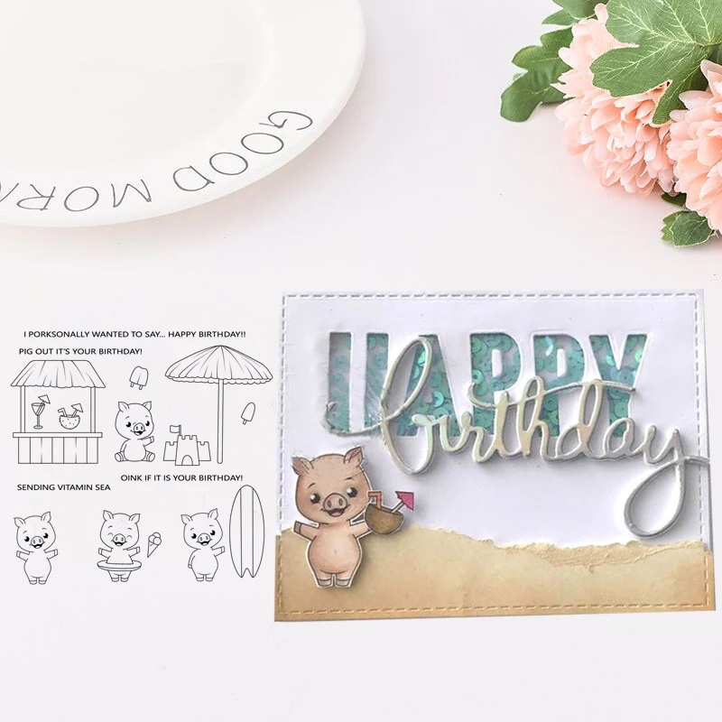 Прозрачные штампы для HAPPY с днем рождения свинья резиновый фон штамп Силиконовые печати трафарет альбом карты делая лист