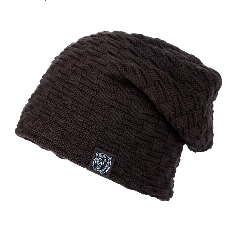 Hats Tide Knitting Wool Hat Winter Increase Down Keep Warm Black Bear Small Mark Pullover Man Outdoors Hat Wm052 - Цвет: Coffee