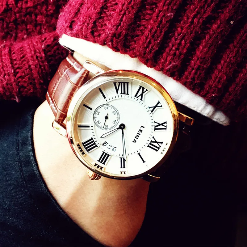 Горячая корейский стиль простые кожаные водонепроницаемые часы для мужчин и женщин кварцевые часы модные Brans - Цвет: Кофе