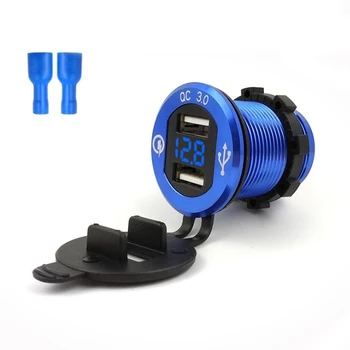 

QC 3.0 Car Charger,Waterproof Aluminum Alloy Double USB Fast Charger Socket, with LED Digital Voltmeter,For Ships, Ships, Motorc