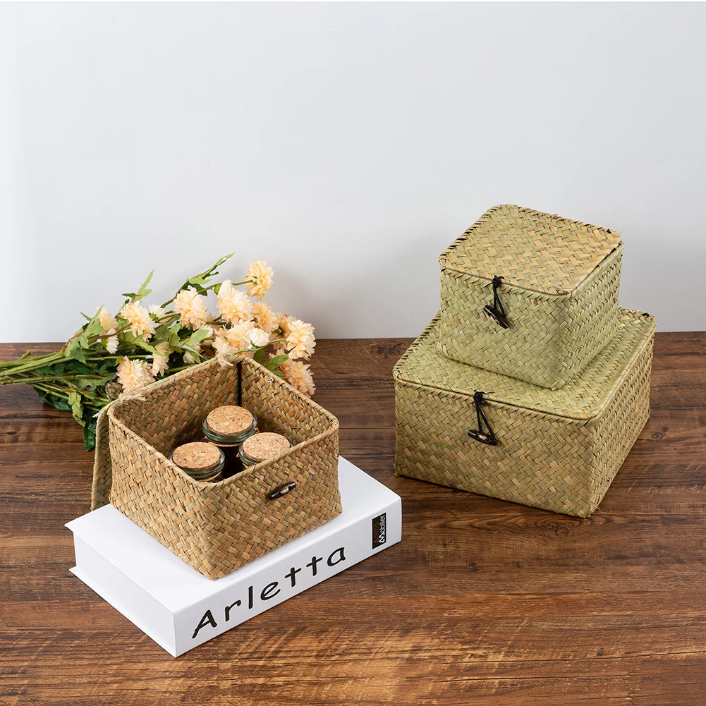 Panier De Rangement En Corde Tressée Avec Couvercle - 21x21x17 Cm - Multifonction Salon, Salle De Bain, Chambre