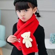 Зимний детский шарф Lic с меховым воротником для маленьких девочек Дети шеи платок для маленьких мальчиков; с изображением девочки и медведя шарфы накидки для женщин, с кроличьей шерстью, Платки