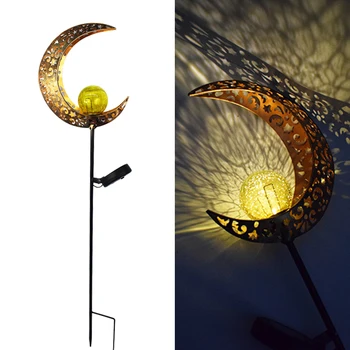 

Landscape Outdoor Lawn Warm White Stake Solar Powered Moon Waterproof Courtyard LED Garden Light Retro Patio Yard Crackle Glass