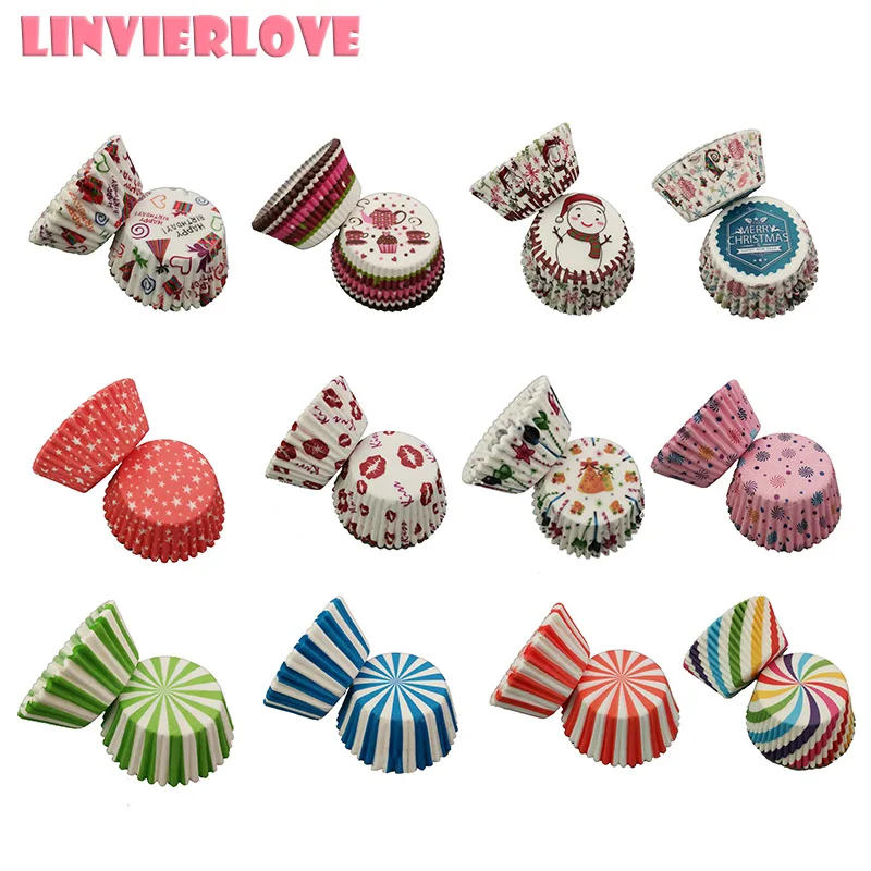 

LINVIERLOVE 100pcs DIY Baking Muffin Cake Cup Liner Baking Cupcake Colorful Tray Egg Tart Holder Kitchen Cake Boxs Decor Tools
