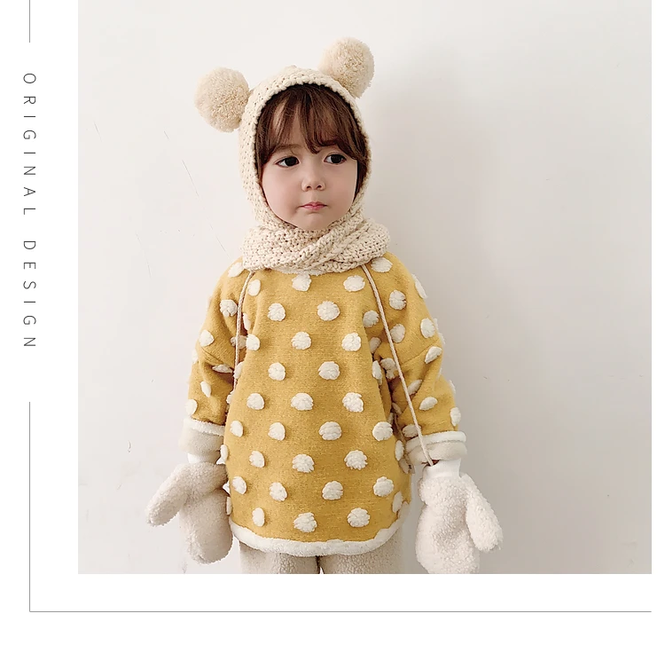 Children Knitted Hat Autumn and Winter Toddler Girl Neck Ear Protection One Baby Winter Warm Wind Hat Small Ball Baby Girl Cap