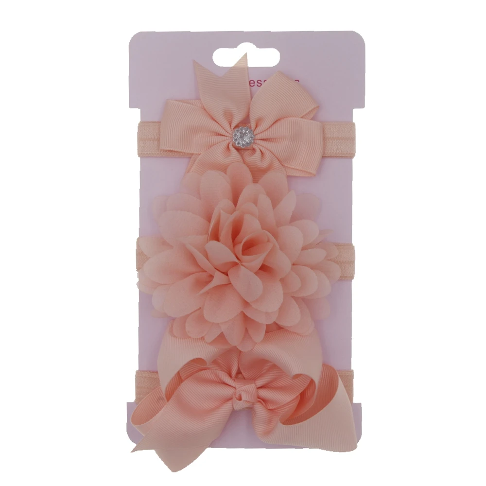 Детский набор повязок для девочек с эластичным цветком и бантом, аксессуар для волос, реквизит для фотосессии, Детские аксессуары для волос, 3 шт./лот - Цвет: peach