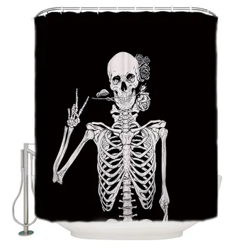 

Human Skeleton Rose Flower Black Background Bathroom Shower Curtain Home Decoration Bathroom Accessories Shower Curtain
