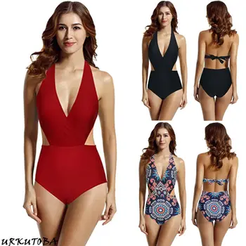 

Women's Halter Vintage High Waisted Bikini Set One Piece Swimwear Swimsuit 6-16