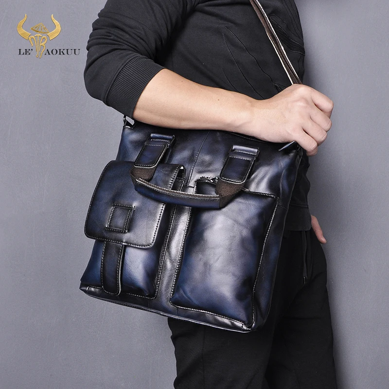 Men Crazy Horse Leather Design Vintage Business Briefcase Casual Laptop Travel Bag Tote Attache Messenger Bag Portfolio B259