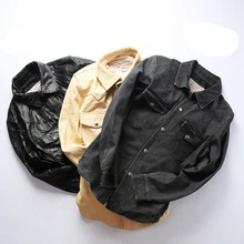 AVFLY, мужская приталенная рубашка из натуральной кожи, мягкая овчина, Мужская черная тонкая кожаная куртка, Мужская облегающая стильная S-XXXL