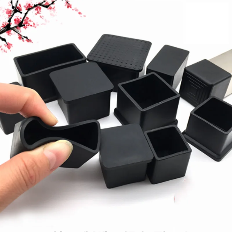 Black Chair Table Feet Furniture Tube Pipe End Cover Caps PVC Rectangle/Square 2/4/8Pcs