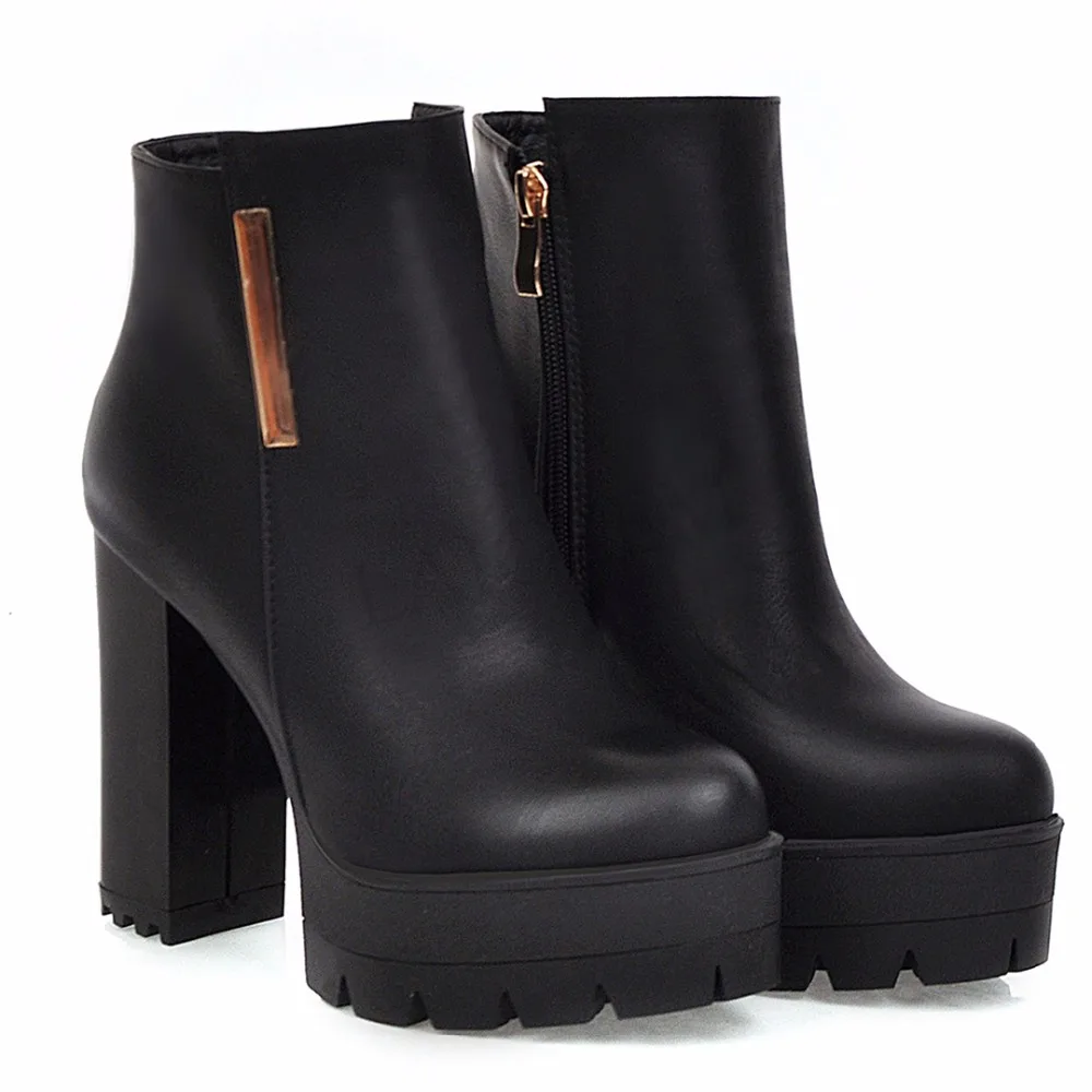 LAIGZEM/; Botines Mujer; женские ботинки из искусственной кожи; короткие ботинки на платформе и не сужающемся книзу массивном каблуке и молнии; Bota; женская обувь; большие размеры 33-48