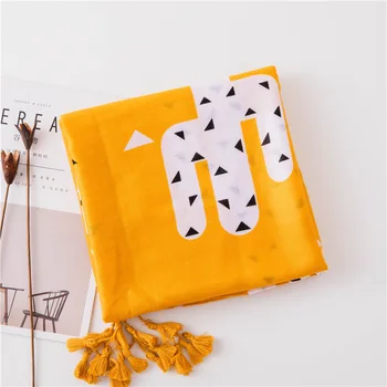 

2020 women autumn ethnic long cartoon cactus pattern Scarf Winter Plus Size Warm Wrap Pashmina Tassels Muslim Hijabs Sjaal