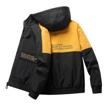 

Fleece Hooded Jackets Men New Patchwork Color Block Pullover Jacket Fashion Tracksuit Coat Men Hip Hop Streetwear Jacket Men