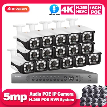 

4K 16CH 8MP 5MP H.265+ System 16CH POE CCTV Security NVR Kit Two way Audio Outdoor Waterproof IP Camera 5MP Surveillance System