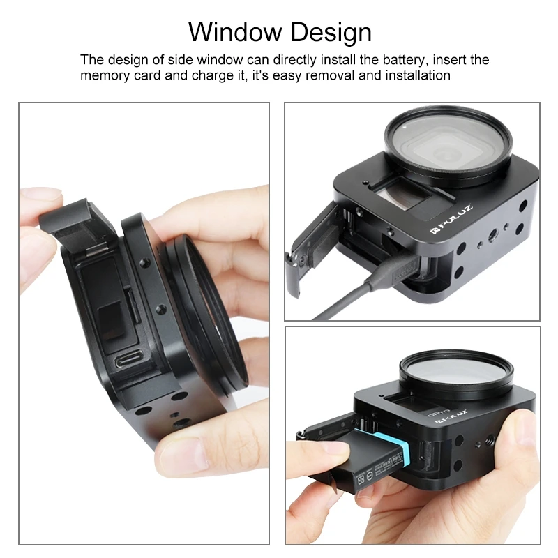 PULUZ корпус CNC алюминиевый сплав Защитная клетка с 52 мм УФ объектив для GoPro HERO8 черный ударопрочный чехол