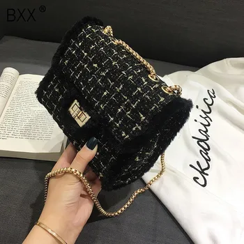 

[BXX] 2020 Autumn Woman's Fashion Woolen Flap Single Shoulder Bag Casual Crossbody All-match Tide Messenger Bags OE575