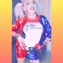 

T-Shirt Wig Suit Harley Costumes Quinn Girl Adult Suit Cosplay Suicide Team Monster Children's Jacket Gloves Belt Accessories