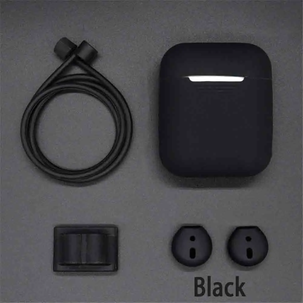 Для Apple AirPods комплекты защита от потери провода защитный противоударный силиконовый чехол для наушников для зарядки чехол для наушников с крючками - Цвет: black