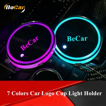

2 Pcs IP76 Waterproof Car Logo Cup Led Pad Mats Lights 7 Colors Bottle Coasters Car LED Atmosphere Light Cup Holder USB Charging