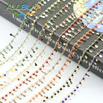 

1 Meter Handmade Gold Color Wire Wrapped Rosary Chain Beads for Jewelry Making DIY Bracelet Necklace Ankles Pendant Accessories