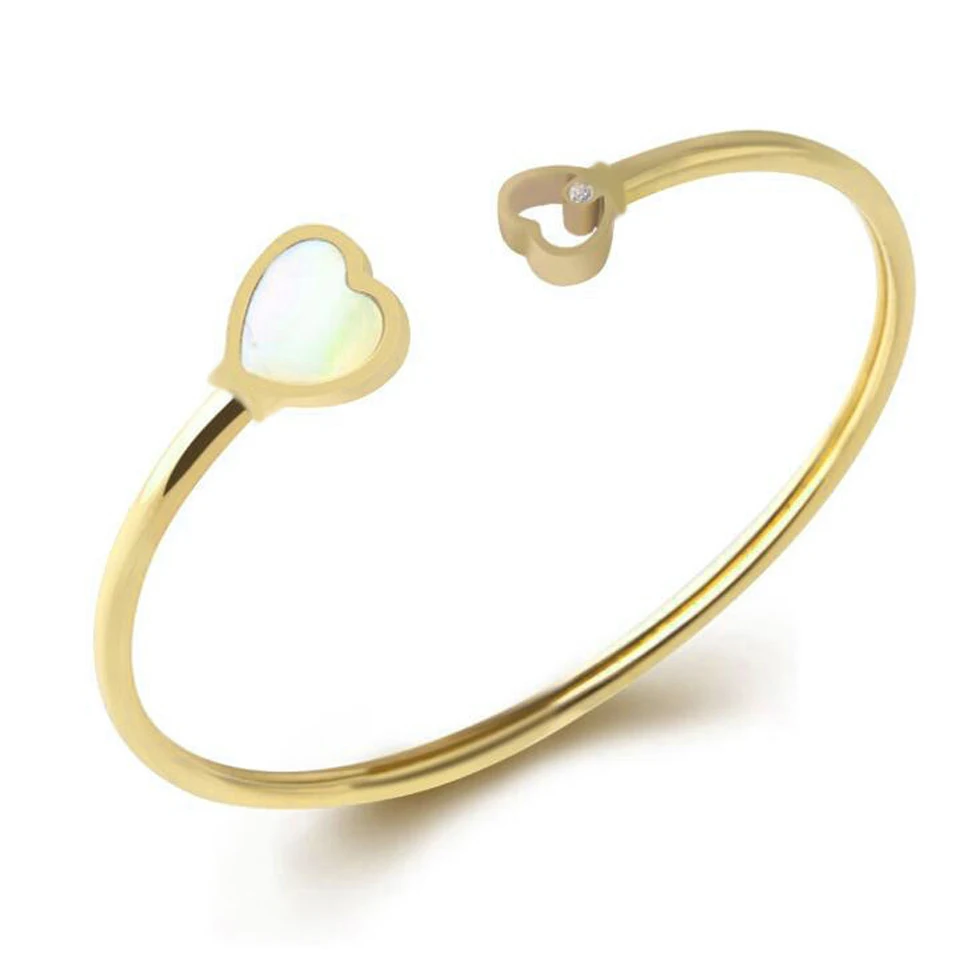 

Open Bracelet Peach Heart Opal cuff Bangle for Valentine's Day gift