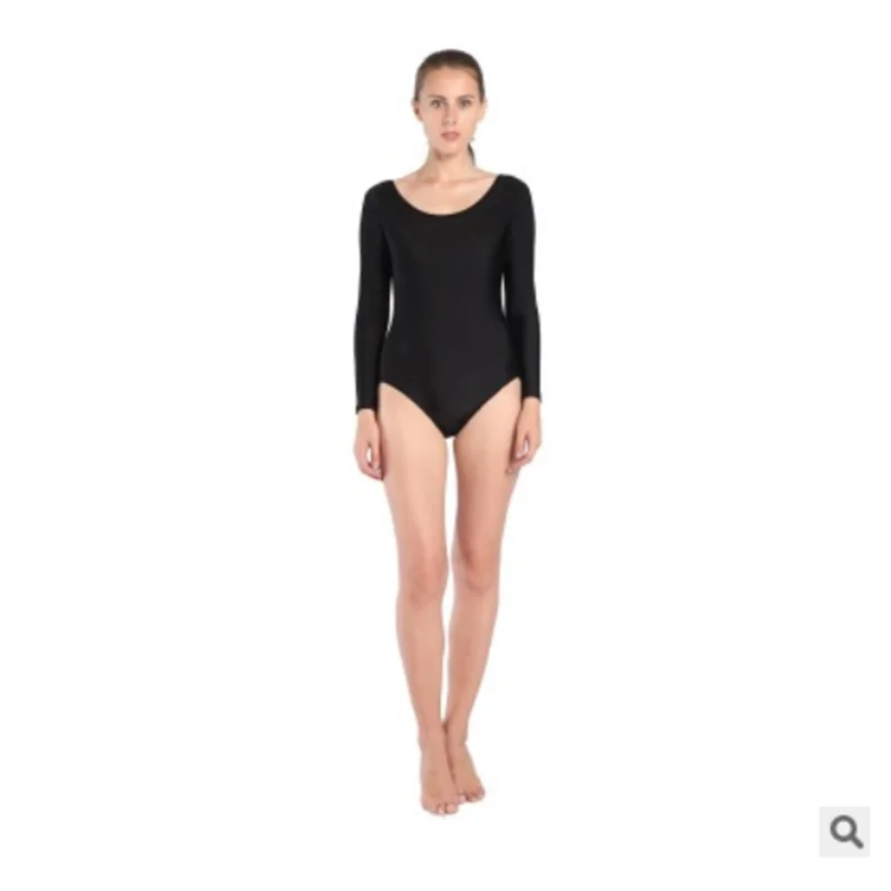 Adult Women Shiny Long Sleeve Rhythmic Gymnastic Leotard Ballet Dance Spandex Leotard Bodysuit Gymnastics Costume Unitard