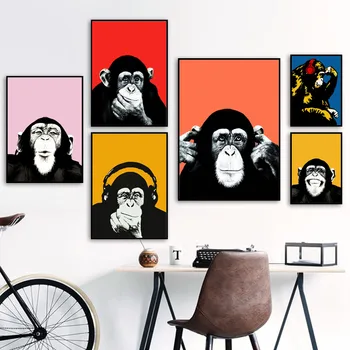 

Retro Wall Art Canvas Painting Popular Headphones Orangutan Photo Nordic Poster Print Wall Pictures For Living Room Salon Decor