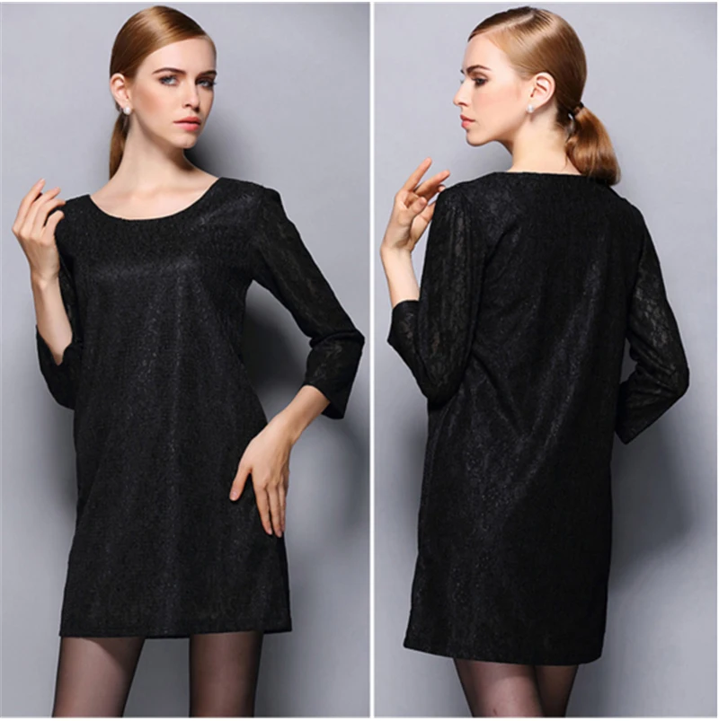 New Elegant Women's Vintage O Neck 3/4 Sleeve Dress Lace Loose Mini Dress Ladies Casual Evening Party Wear Summer