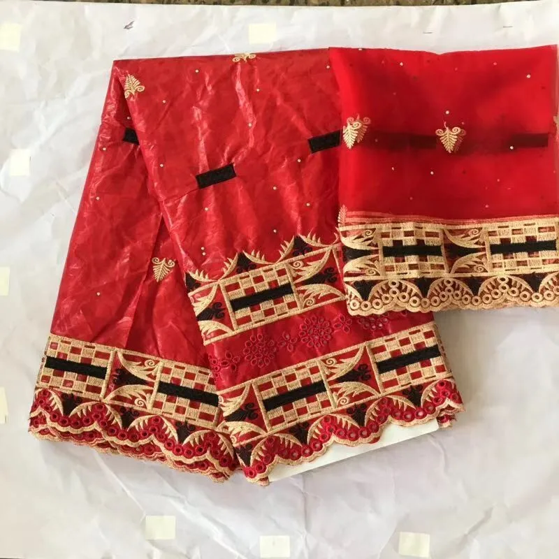 

High Quality 5Yards Bazin Riche 2019 New Design African Bazin lace Fabric+2 Yards Mesh Tulle Lace With Beads KY092721