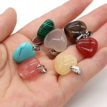 

10pcs Natural Stone Heart Shape Semi-precious Stones Charm Pendant for Women Necklace Earrings Accessories Jewelry Making DIY
