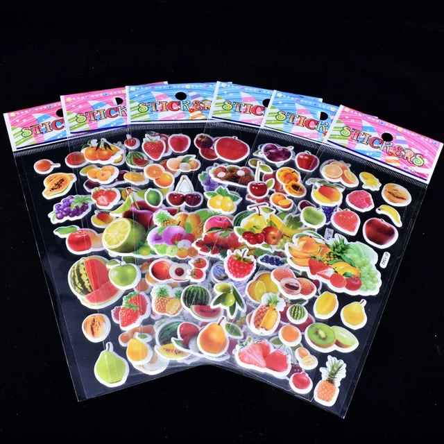 6 Sheets Kids Stickers 3D Puffy Bulk Stickers for Girl Boy Birthday Gift Scrapbooking Fruit Vegetable Cartoon Stickers Toys GYH 4