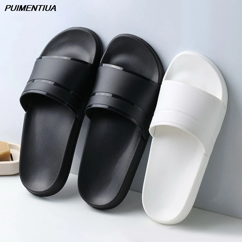 Puimentiua-Zapatillas de casa para hombre y mujer, chanclas sencillas antideslizantes de baño, zapatillas de plataforma de Interior para verano