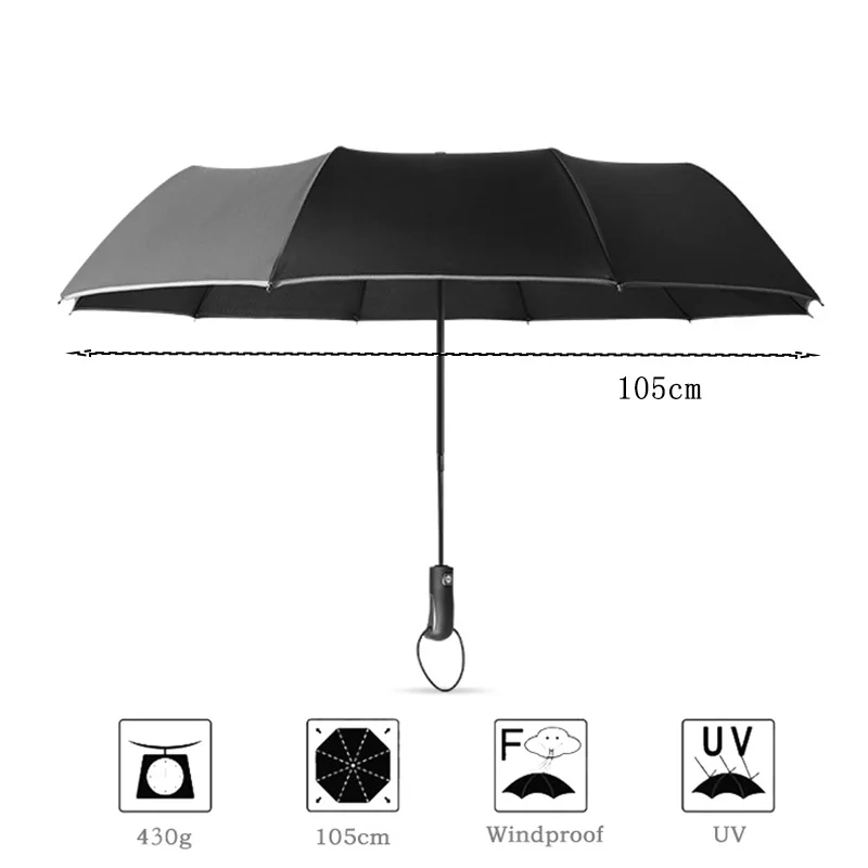 LIKE RAIN Automatic Umbrella Rain For Men Folding Business Umbrellas With Night Strip Wind Resistant Travel Umbrella UBY25