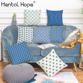 

Geometric Printed Cushion Cover Linen Cotton Classical Chinese Style Throw Pillow Cover Home Decor Square Pillowcase for Bed Car