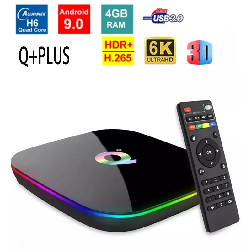 Приставка Смарт-ТВ Q Plus Android 4 + 32 ГБ 6K H.265 USB3.0 Allwinner H6 PK MX10 PRO H96 | Электроника