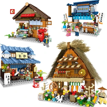

Mini City Street View Building Blocks Japanese Creative Architecture Vegetable Convenience Store Taiyaki Set Bricks Kids Toys