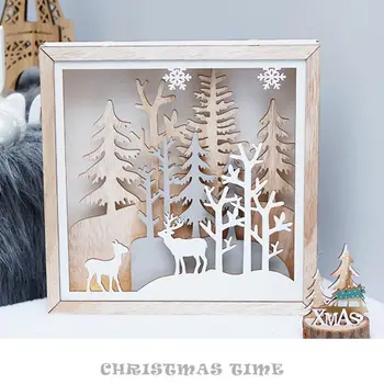 

Natural Wooden Christmas Elk Decoration with LED Light Ornament Home Table Decor 517E