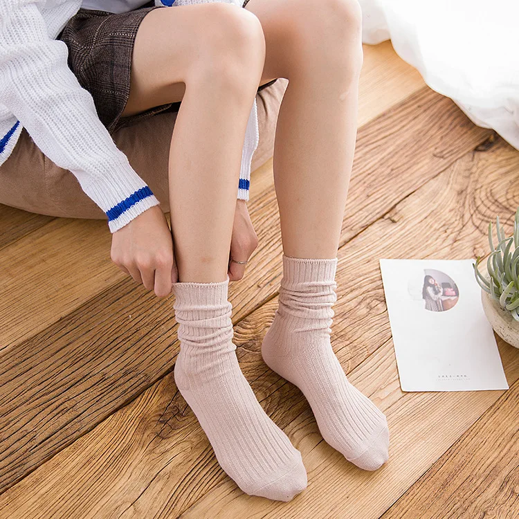 Socks Women's Thin Bunching Socks Tube Pure Cotton Summer Korean-style College Style Japanese-style South Korea Versatile Purple