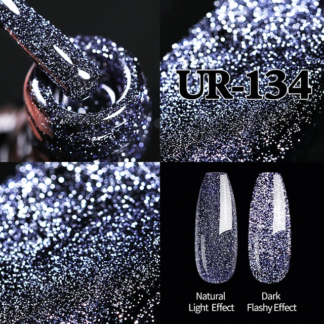 UR SUGAR 7.5ml Pink Reflective Glitter Gel Nail Polish Silver Purple Sequins Soak Off UV Gel Nail Art Manicuring Nail Gel Reflective-134