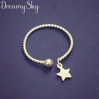 

Boho Vintage 925 Sterling Silver Star Rings for Women Lover Finger Ring Valentines Day Gifts
