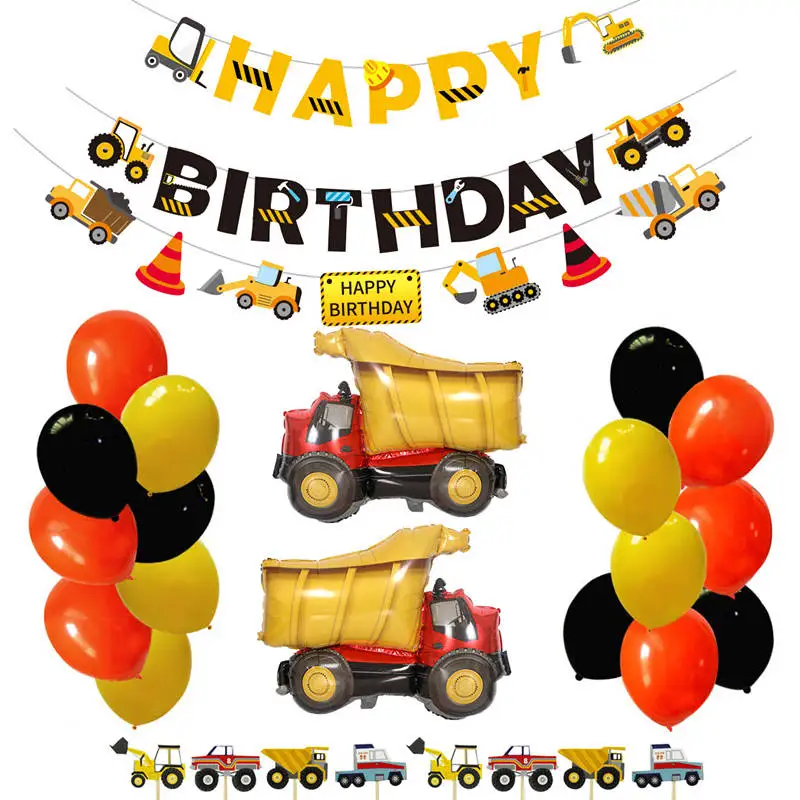 

6pcs Cartoon Construction Vehicles Excavator Party Decorations Paper Cup Plate Banners Baby Shower Balloons Kids Birthday Party