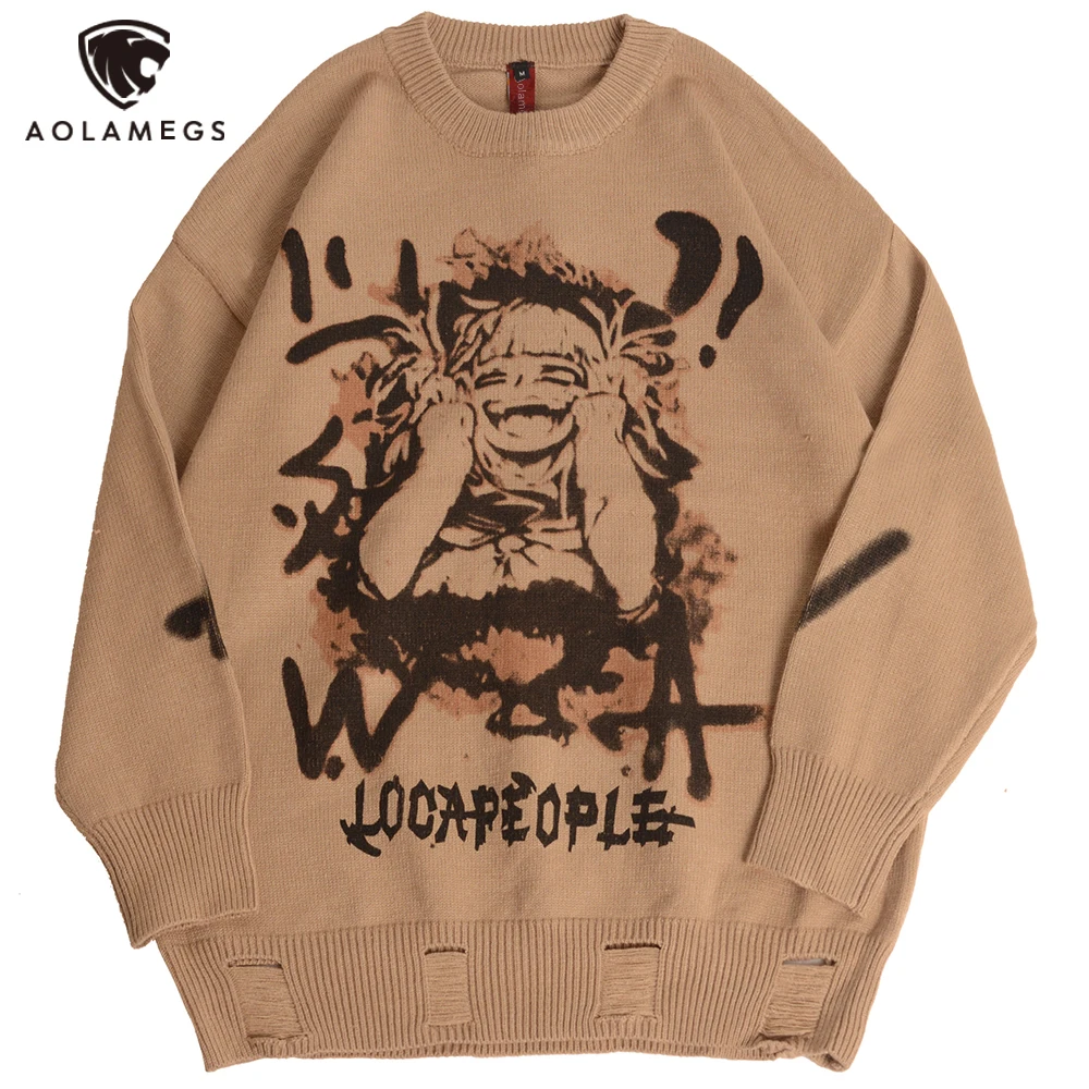 

Aolamegs Sweater Retro Men Knittwear Gothic Winter Fashion Comics Sweaters Men's Sweaters Casual Knit Pullover O-neck Streetwear